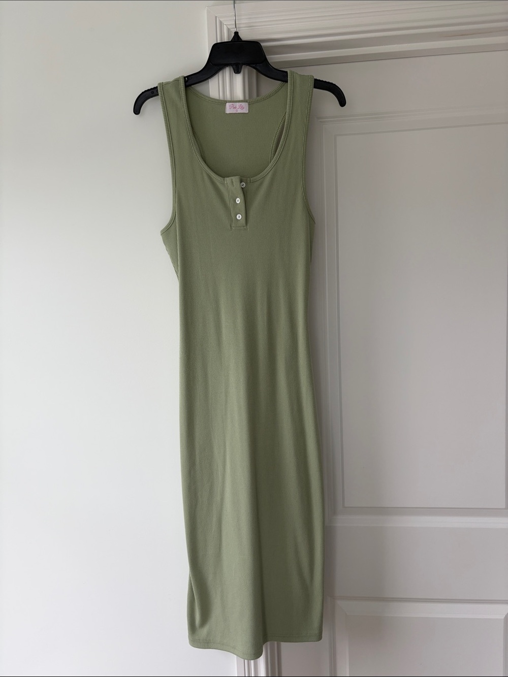 Pink Lily Sage Green Ribbed Henley Tank Midi Dress